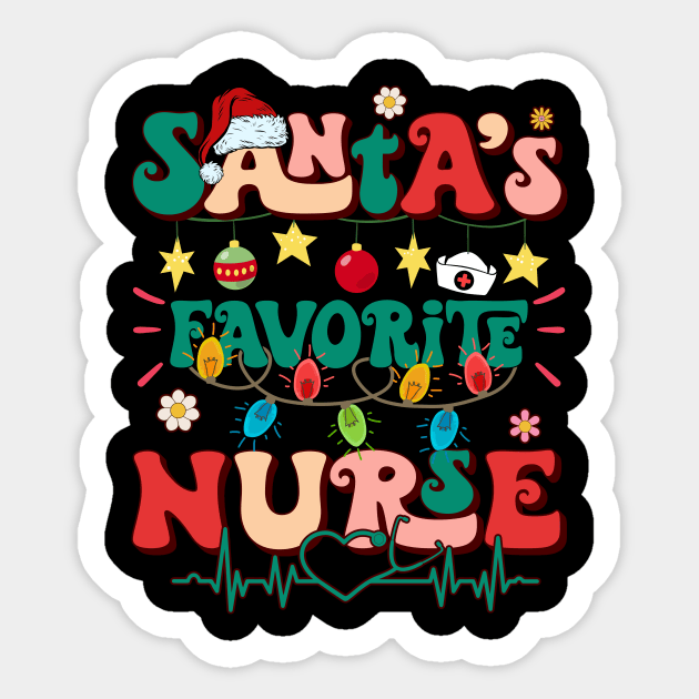 Retro Groovy Santa's Favorite Nurse Santa Hat Xmas Lights Christmas Sticker by Shops PR